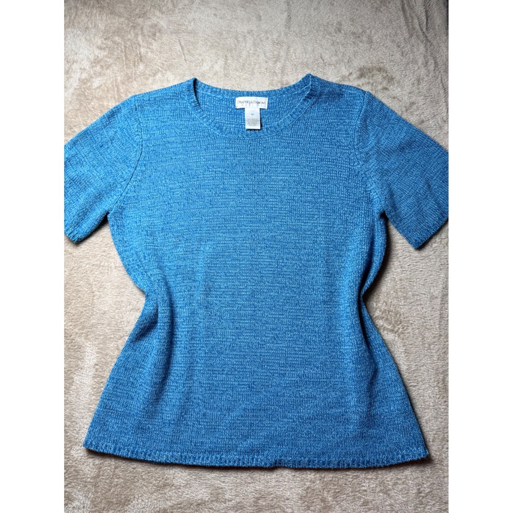 Vintage Drapers & Damons Womens Blue Short Sleeve Knit Sweater Size M Summer